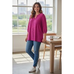 Ali Miles Womens Size 2X Magenta Pink Textured Tunic 3/4 Sleeve NWT